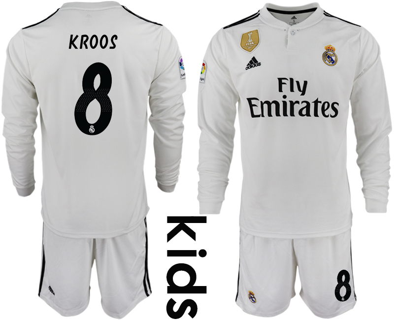 2018_2019 Club Real Madrid home long sleeve Youth #8 soccer jerseys